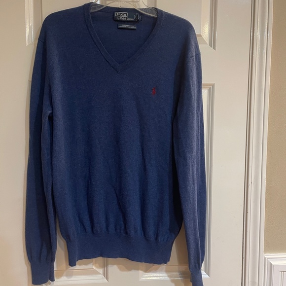 Ralph Lauren Polo Merino Wool V Neck Sweater Men's Blue Size Large - Picture 1 of 9